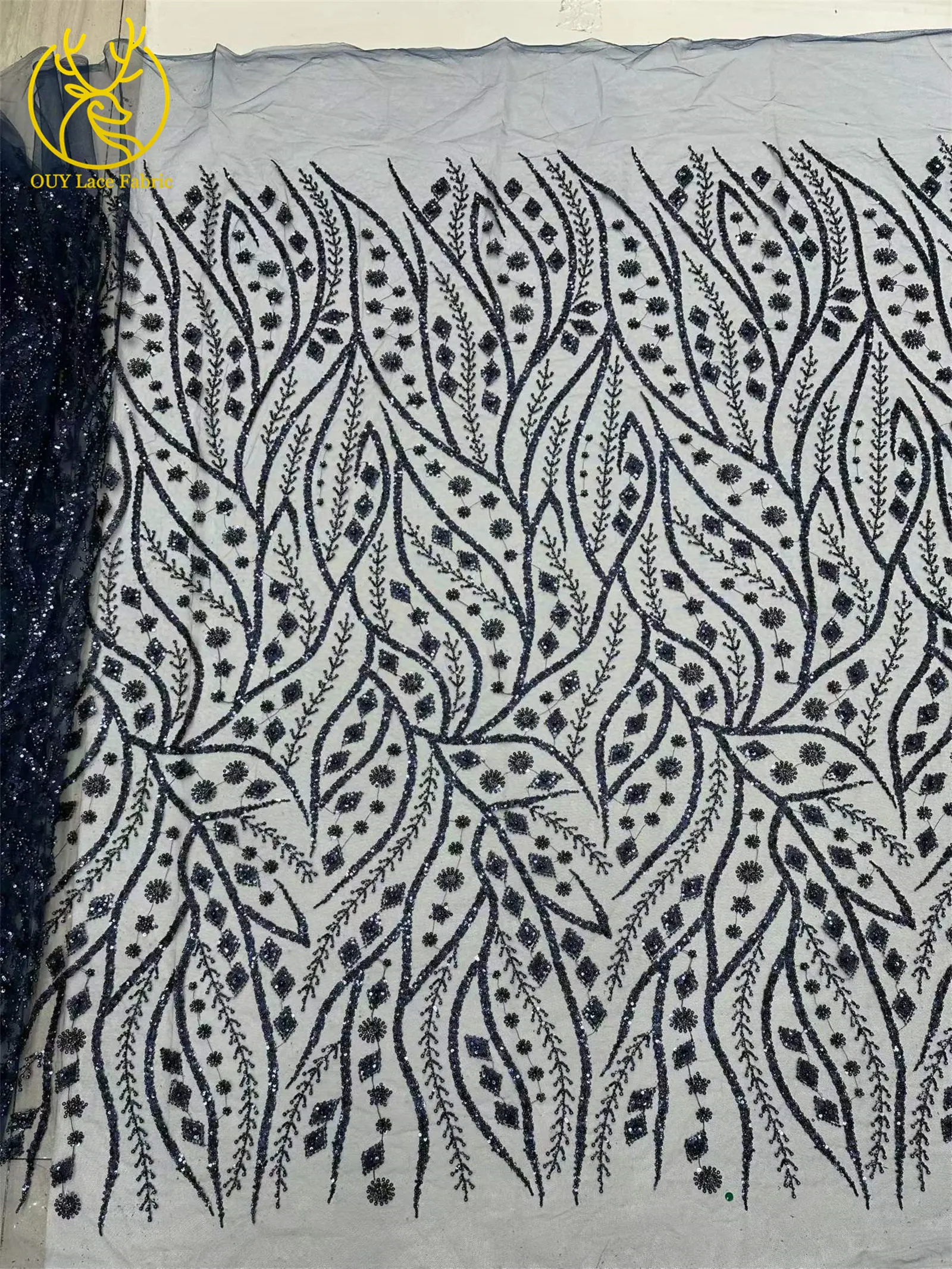 Schwarzer Afrikanischer Pailletten-Perlen-Spitzenstoff 2026 Modischer Nigerianischer Pailletten-Tüll-Spitzenstoff für Hochzeitskleider 5 Yards – Detail 21