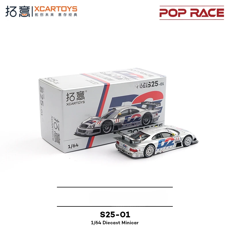 Xcartoys x POP RACE 1:64 D2 1997 FIA GT CLK Silver Diecast Model Car