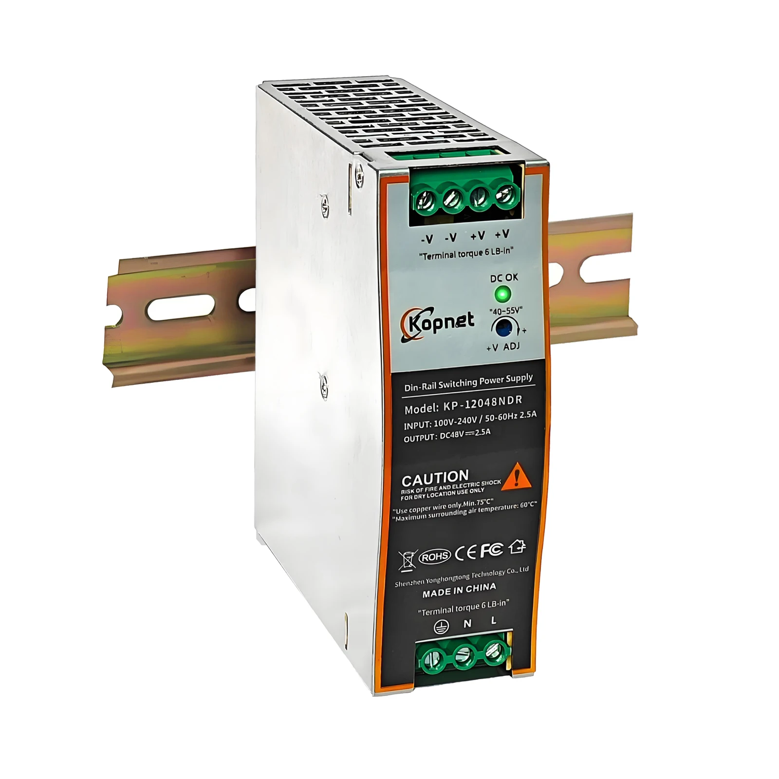 120W Din Rail Mount Power Supply 24/48V Output AC-DC Industrial Power Adapter 100~240V AC Input Din-Rail Switching Power Supply