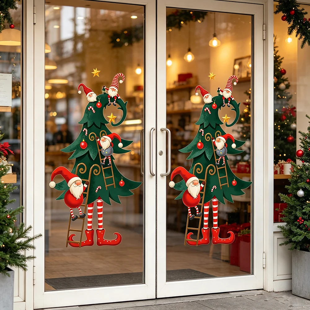 Christmas Tree Window Stickers Christmas Gnome Santa Claus Wall Stickers Xmas Decor Ornament Merry Christmas Decoration For Home