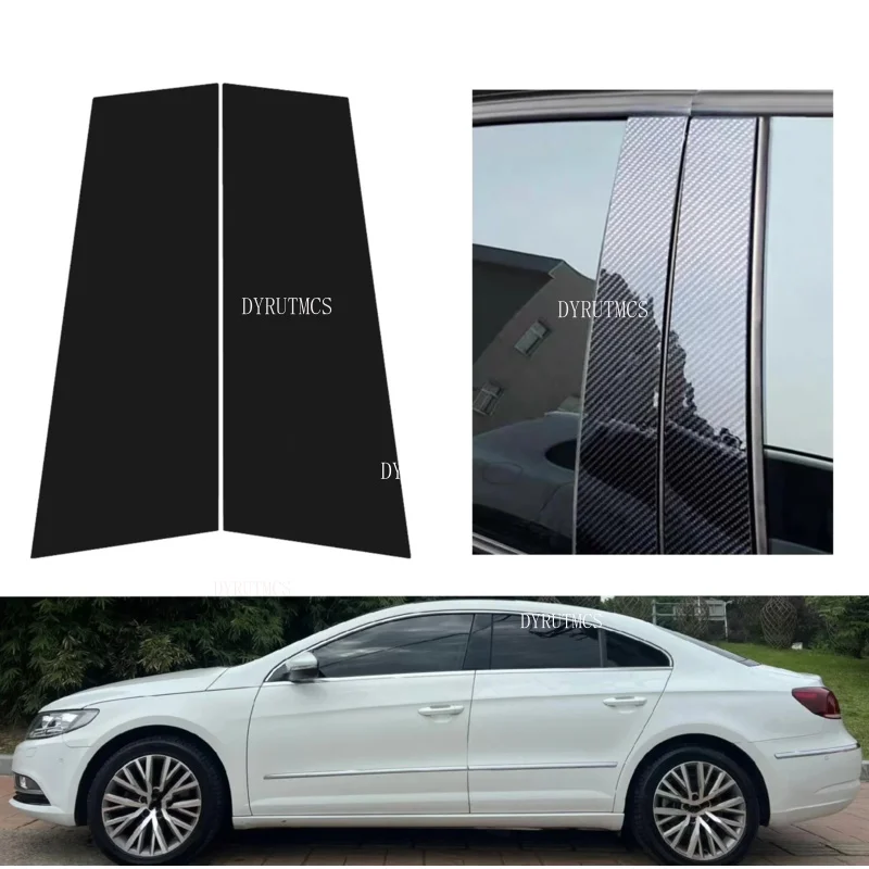Gloss Black  Pillar Posts Fit For VW CC 2009-2018 2010 2011 2012  Window Decor Door Side Mouliding Trim Cover Silver Carbon