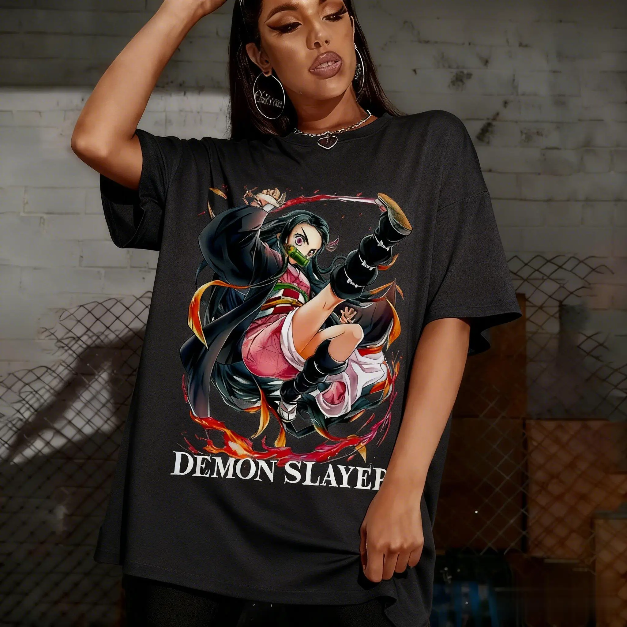 Demon Slayer Nezuko T-shirt Mannen Vrouwen Anime Grafische Tee Oversized Katoen Streetwear Casual Top 2026 Zomer Mode Cosplay Y2k