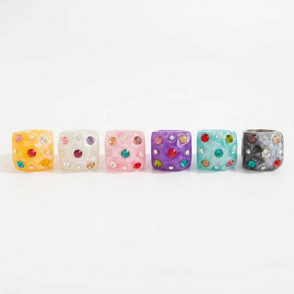 Cross border inlaid bright diamond multi-color resin ring ins retro fashion sweet and simple party couple ring