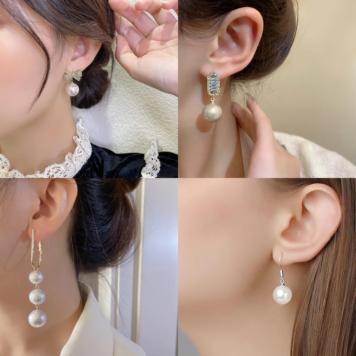 Elegant Imitation Pearl Earrings for Women Geometry Square Round Crystal Bow Love Heart Earrings Long Fashion Cute Jewelry Gift