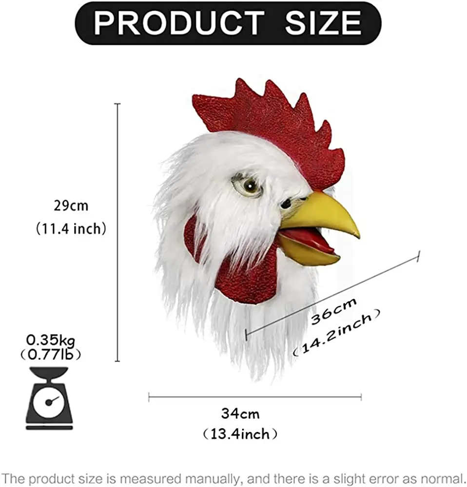 Rooster Mask, Halloween Cosplay Novelty Costume Party Latex Animal Head Mask Chicken Cock Cosplay Props - White