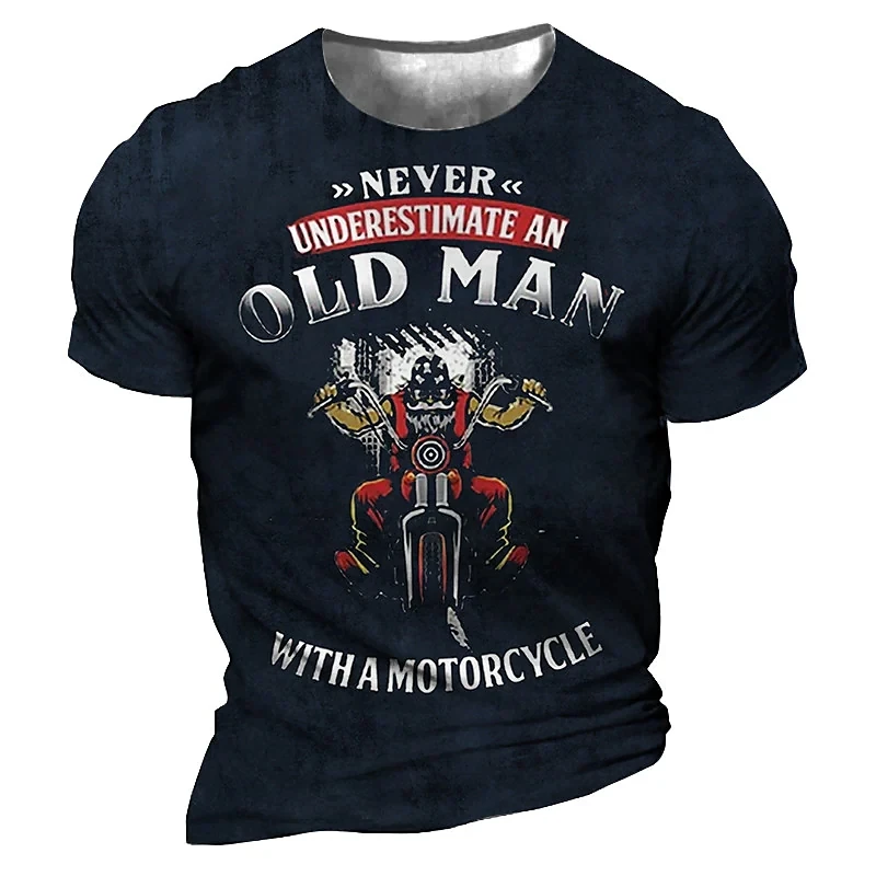 Summer Motorcycle T-shirt For Men Motor Biker 3d Print Vintage Short Sleeve Old Man Tee Shirt Homme Moto T-shirt Racing Camiseta