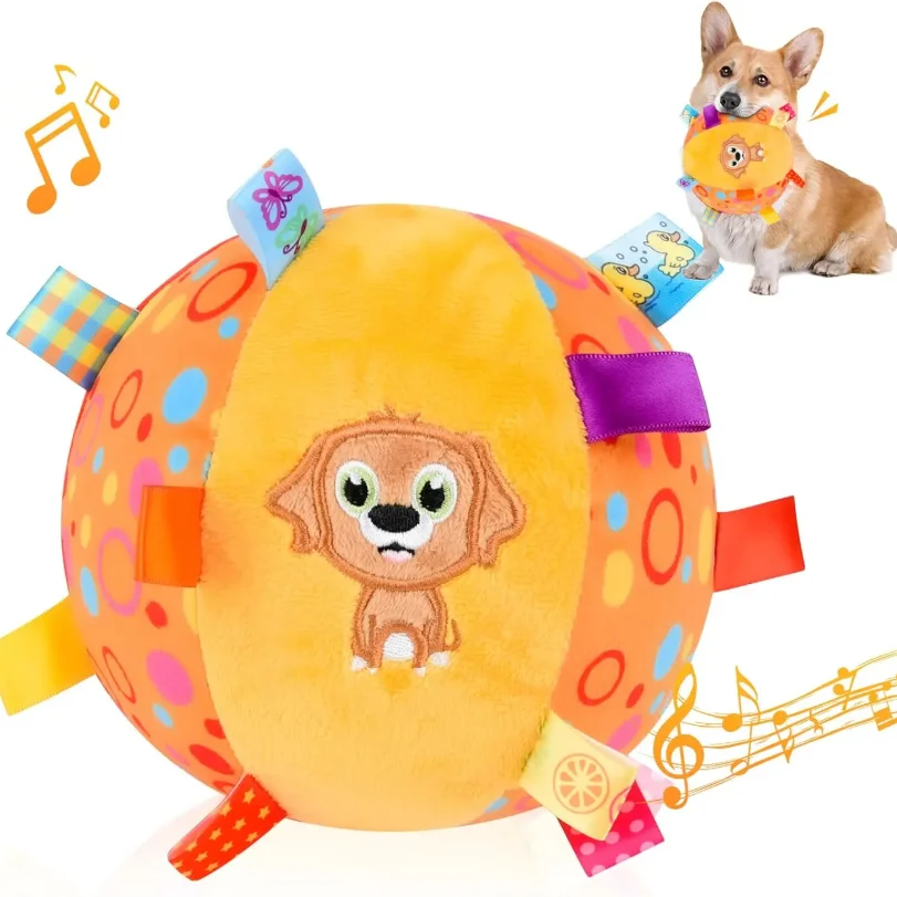 

Dog Interactive Sound-Making Ball Toys With Labels, Soft-Filled Puppy Toys, Built-In Bells, Dog Chewing Toys