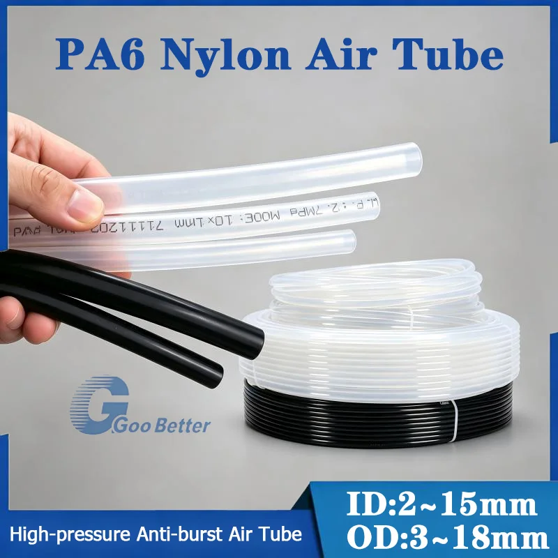 PA6 Nylon Tube Hard Pipe - Pneumatic Air Fuel Oil Tubing ID 2/2.5/3/4/5/6/7/8/9/10/12-15 mm Smooth Rigid Polyamide Oil Pipe