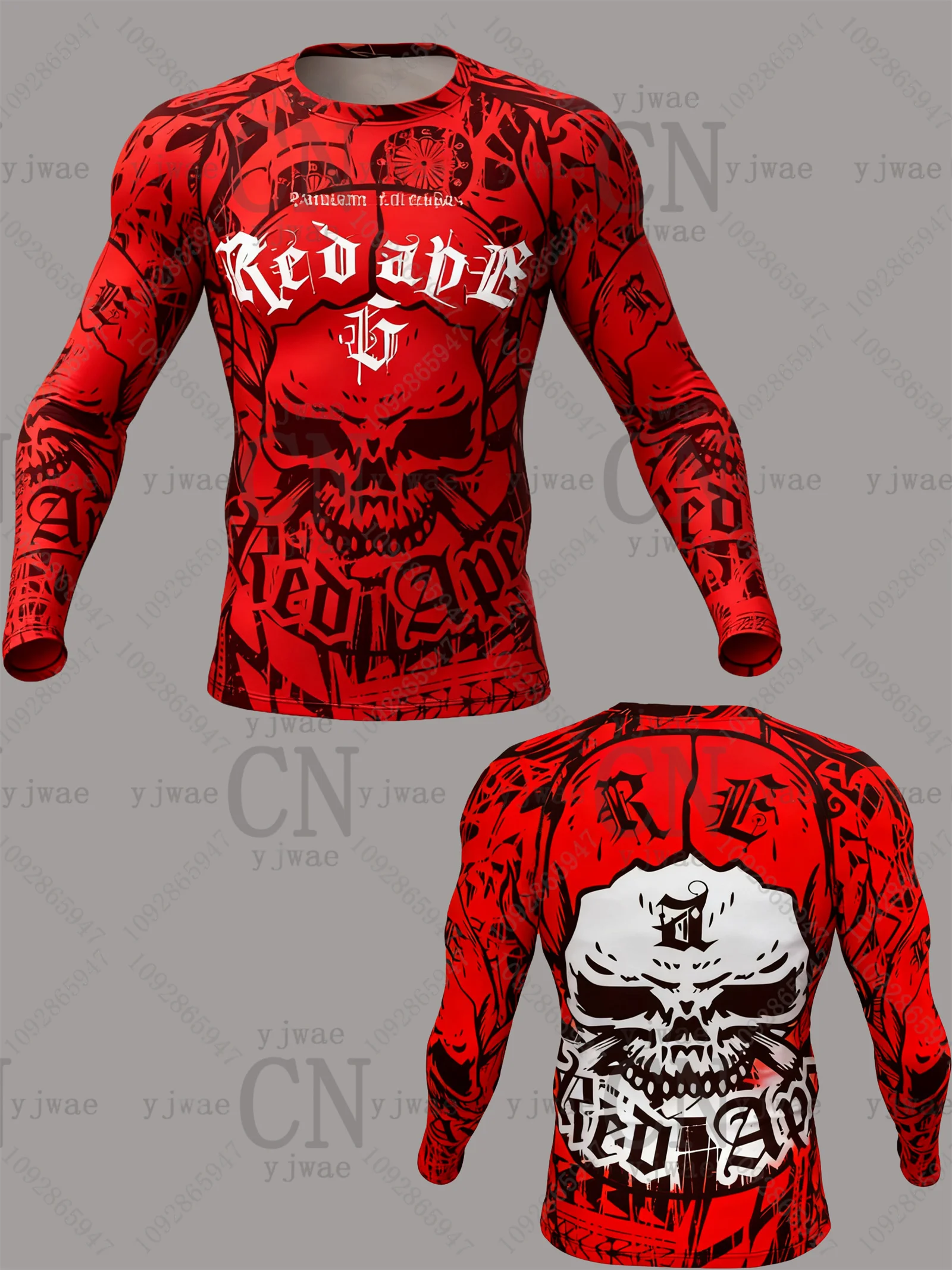 الرجال سريعة الجافة تنفس رياضي كم طويل تي شيرت ثلاثية الأبعاد الجمجمة طباعة في الهواء الطلق تشغيل اللياقة البدنية سترة رياضية علوية الخريف تي شيرت رجالي #2