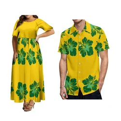 Tax Free Large Size Couple Suit Women'S Short Sleeve Dress 8xl And Hawaiian Men'S Aloha Shirt 9xl Polynesian Tribal Design