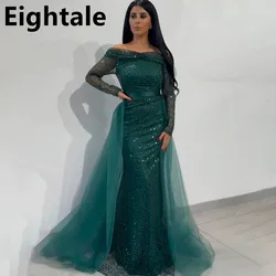 Eightale Customized Dark Green Long Sleeve Sequin Evening Dress Wedding Party Off Shoulder Mermaid Formal Prom Dress Dubai Gown