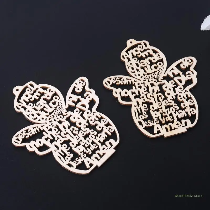 QX2E 12 Pcs/Pack Wooden Hollow Out Angel for Doll Ornaments Pendants Embellishments D