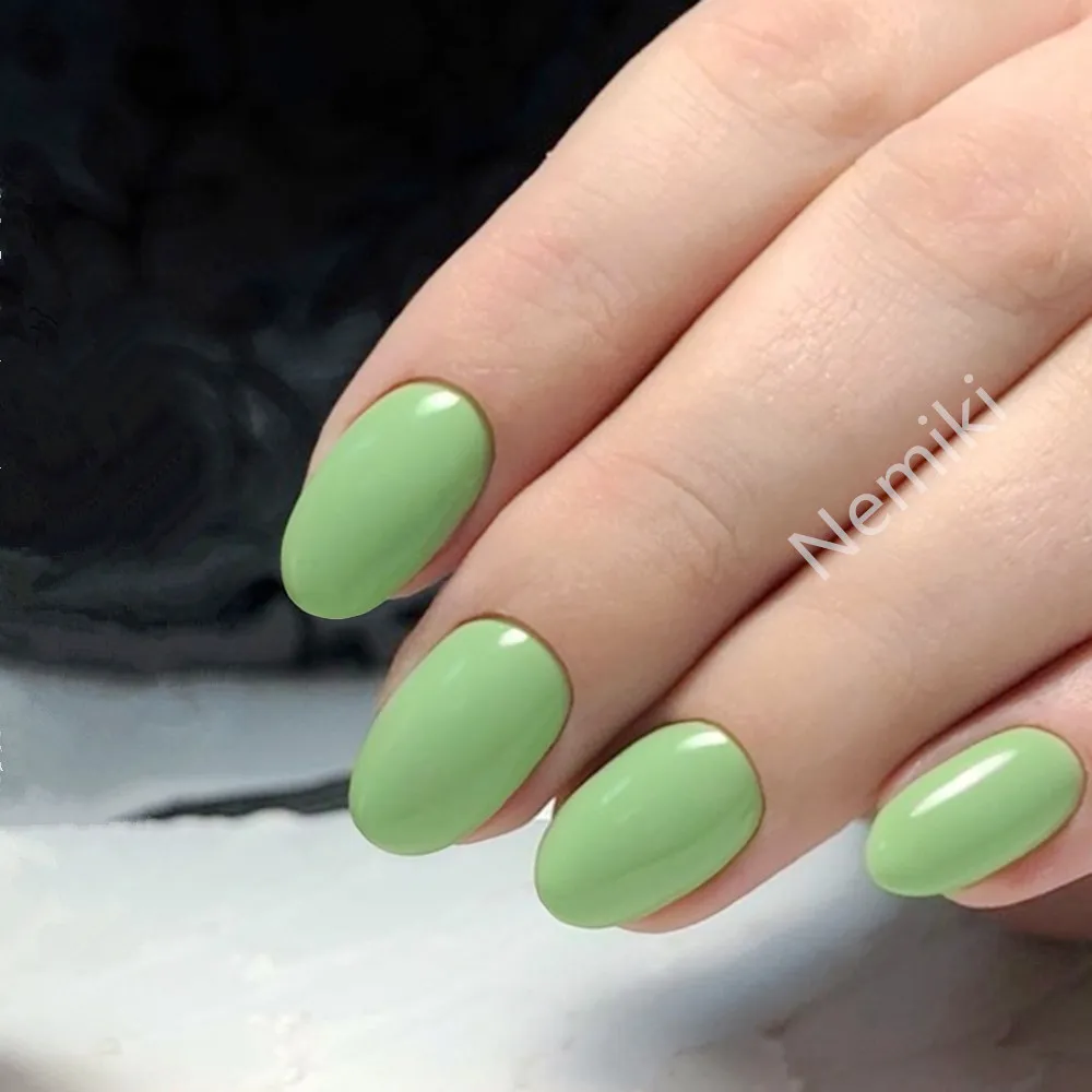 

24Pcs Short Fake Nail With Adhesive Shiny Matcha Green Press On False Nails DIY Ongle Faux Full Cover Tip Manicure Tool