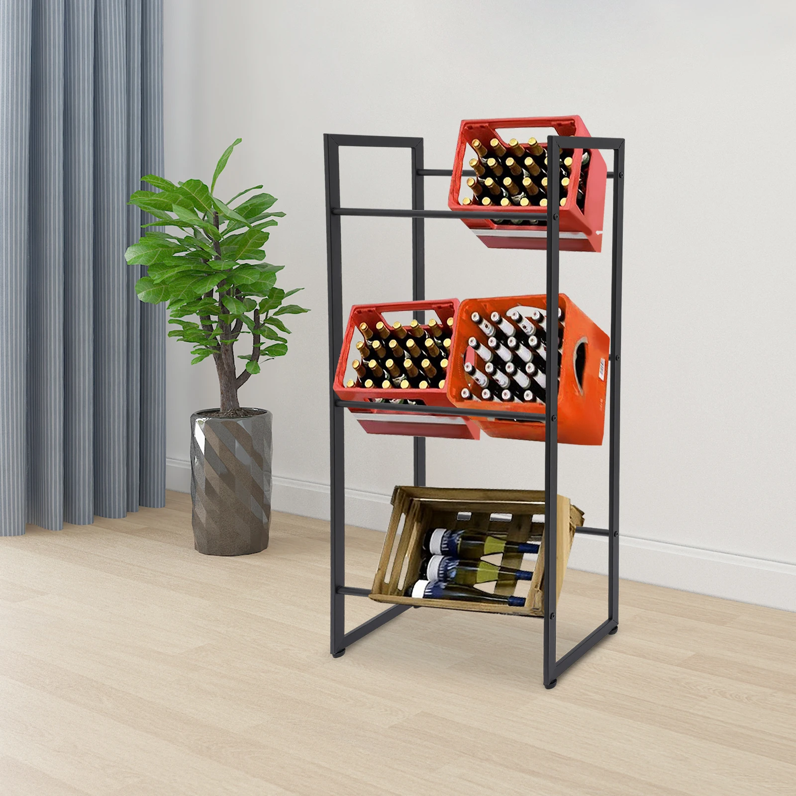 3-stufiges Getränkekistenregal, Getränkekistenhalter, Regal mit 150 kg Tragfähigkeit für Küche/Vorratsraum/Restaurant/Wohnzimmer/Haushaltsraum/Bar