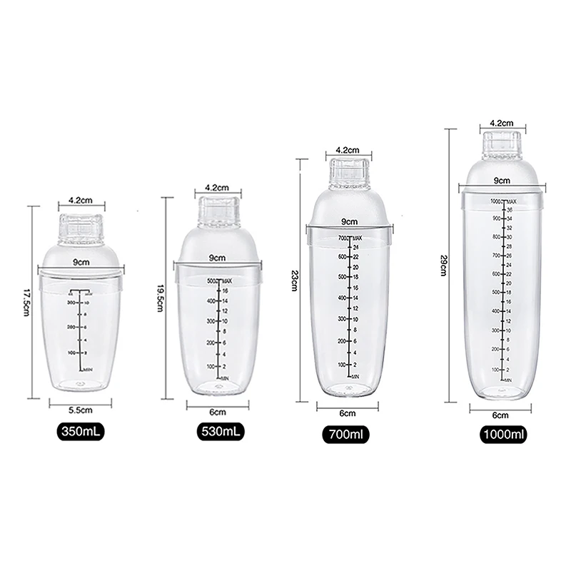 Plastic Cocktail Shaker Hand Shaker Cup with Scales 350ml/530ml/700ml/1000ml Milk Tea Wine Drink Shaker Mixer Bar Tool