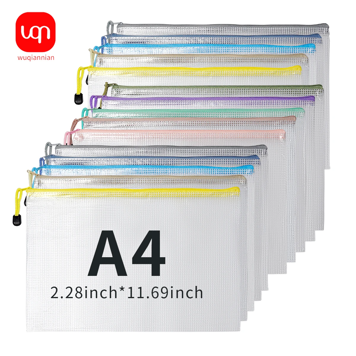 Impermeável Mesh Zipper Pouch, saco de documentos, pastas de arquivo, material de escritório escolar, lápis, maquiagem cosméticos sacos, A4, 1 Pc