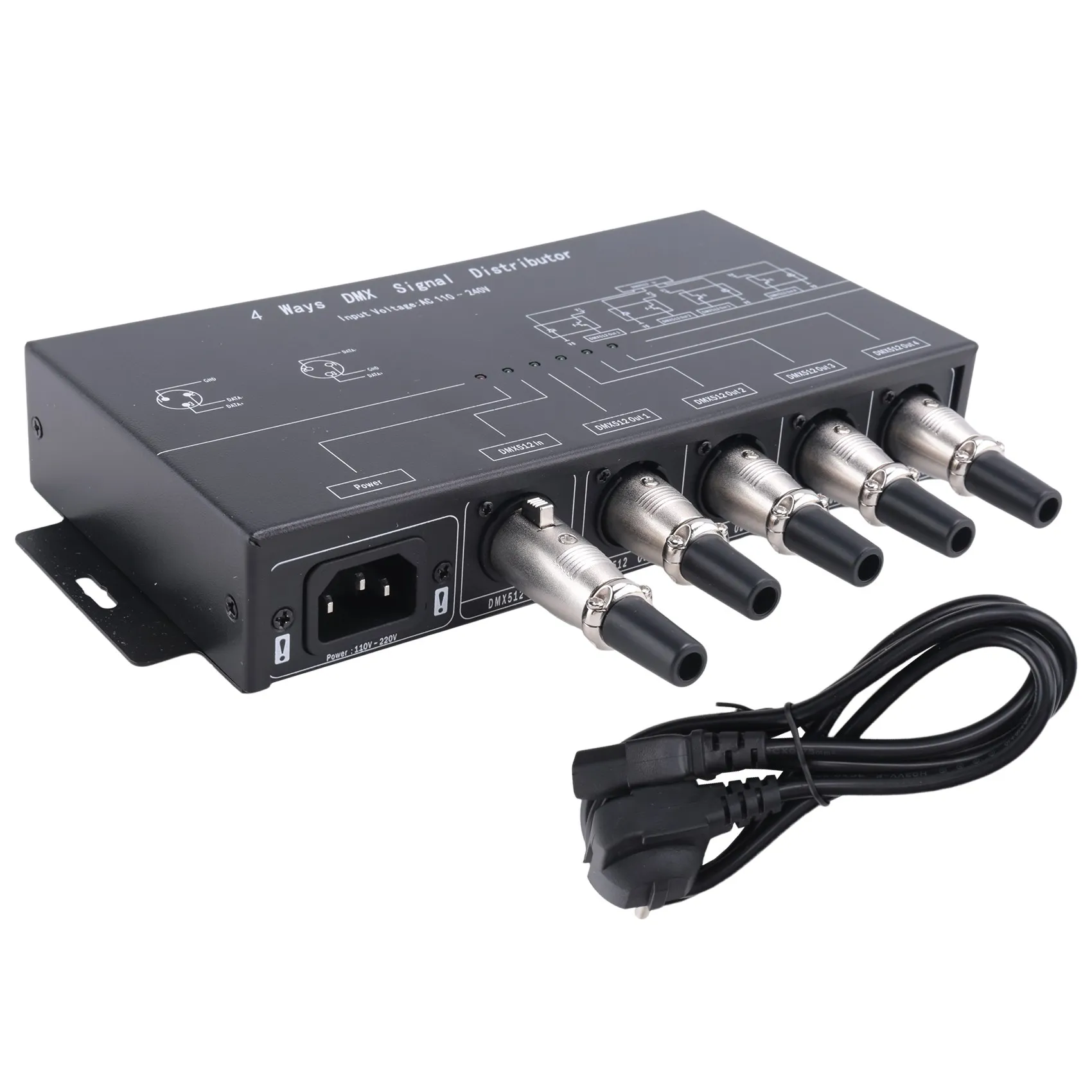ABZV-DMX512 Versterker Splitter DMX512 Signaalversterker 1CH DMX121 4CH 4 Uitgangspoorten DMX124 Signaalverdeler, AC100V-240V