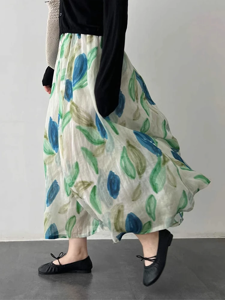 

Женская юбка-трапеция из шифона с акварельным принтом, свободного кроя, весна-лето, в корейском стиле