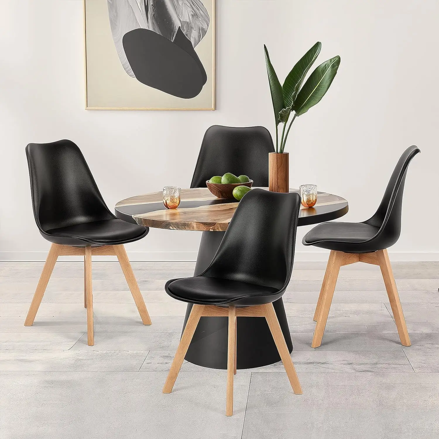 

Set of 4 Dining Chairs,PU Leather Upholstered with Wooden Leg Support,Living Room Family Gatherings Chairs Black