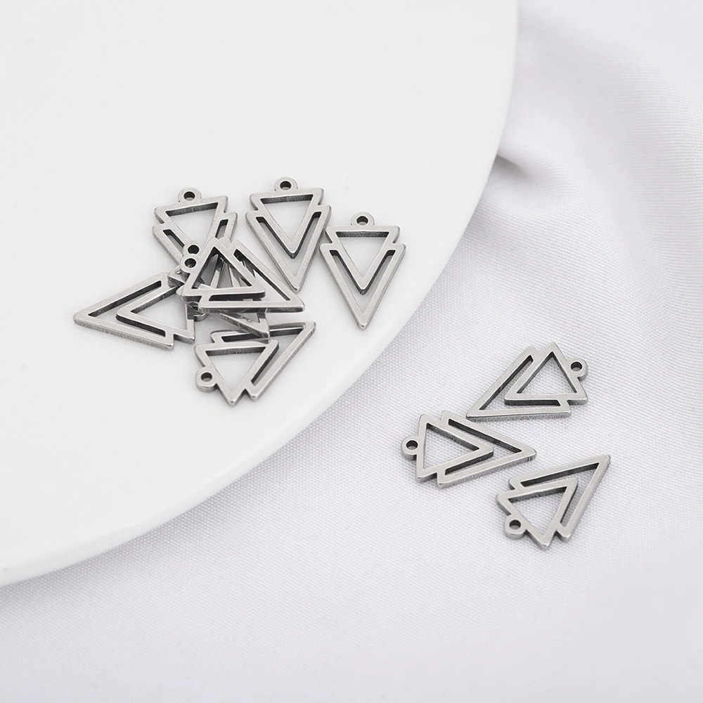 10Pcs Stainless Steel Double Triangle Charms Interlocking Hollow Geometric Pendants For Diy Earrings Necklace Jewelry Making