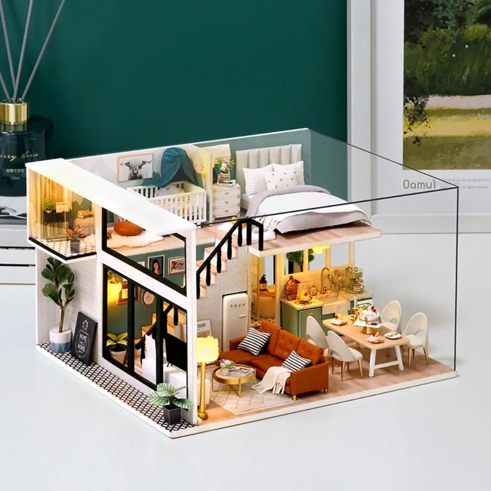 Trendy 3D Doll House Kit Handmade Assembly Toy Cozy Villa House Building with Furniture Wooden Loft Children's Birthday Gift