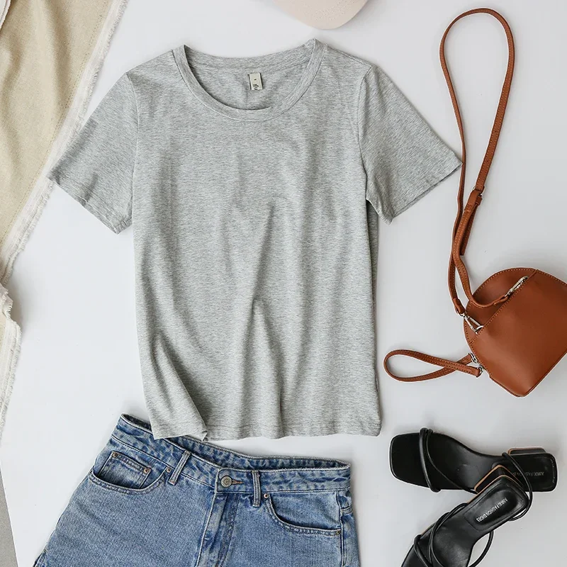 94% Cotton Summer Fashion Women T Shirt Basic O-Neck Girls Tops Black Tee Shirt Femme Camisetas De Mujer M30146