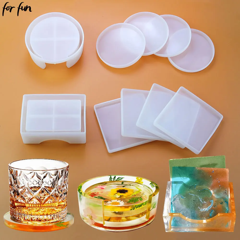 For fun Silicone for Coaster Resin Mold Square Round Container Silicone Mould Cups Mats Diy Epoxy Resin Mold Coaster Storage Box