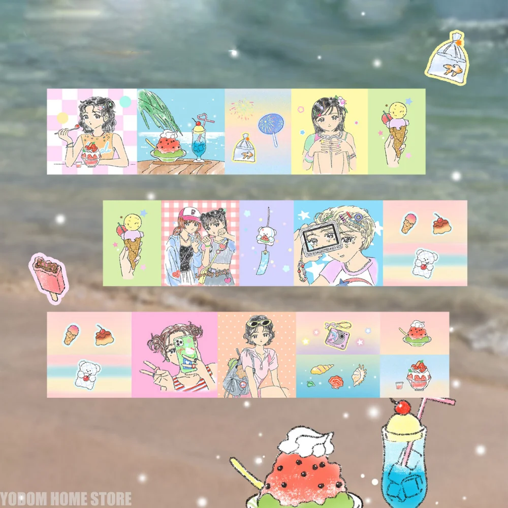 35 Centimeter Vintage Hand-Painted Tape Stickers With Girl Ice Cream Dessert Print for Phone Water Bottle Scrapbook