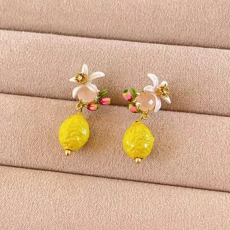 Rural Series French Style Cute Yellow Lemon Tassels Dangle Earrings, Handmade Fruit Charms Light Luxury High Sense Jewelry Gifts