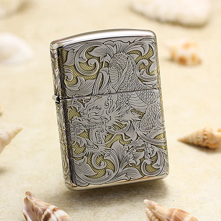 

Genuine Zippo oil lighter copper windproof Dragon cane vine Kerosene lighters Gift with anti-counterfeiting code