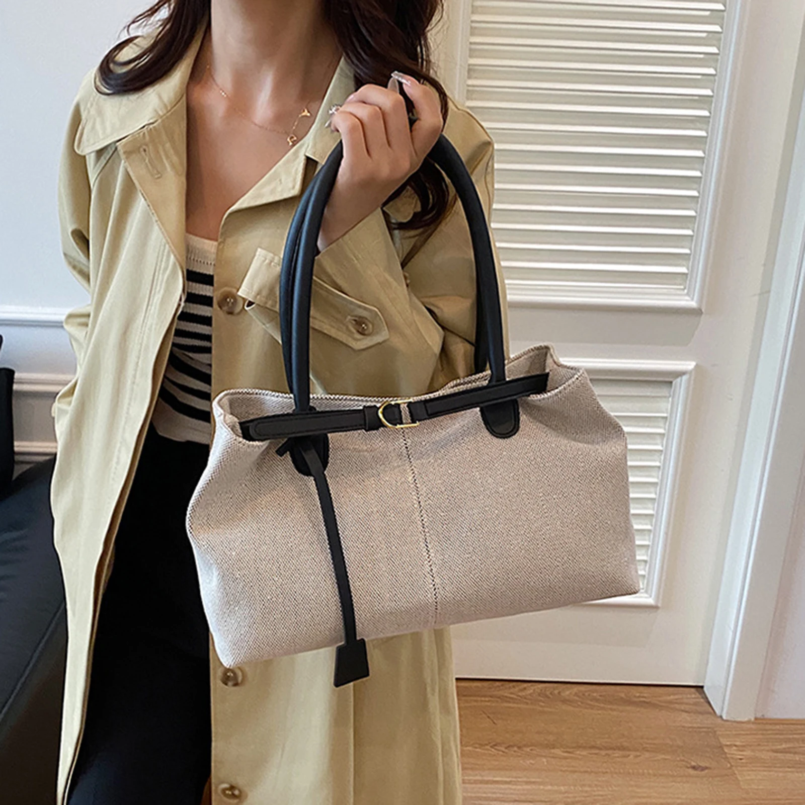 Damen Retro-Tragetasche mit Großer Kapazität, Schultertasche im Koreanischen Stil aus Strapazierfähigem Polyestergewebe – Detail 2