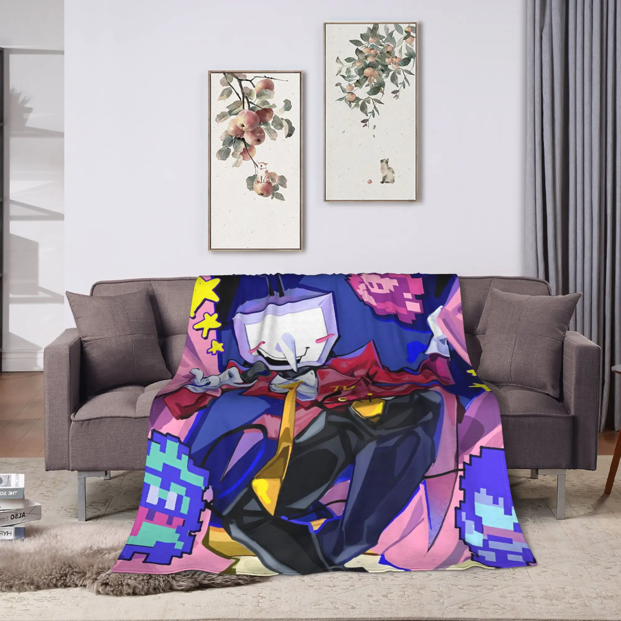 Deltarunes Spamton Game Flannel Blanket  Warm Soft Throw Blanket for Home Decor Decorative Street Trend Bedspread Sofa Bed Cover