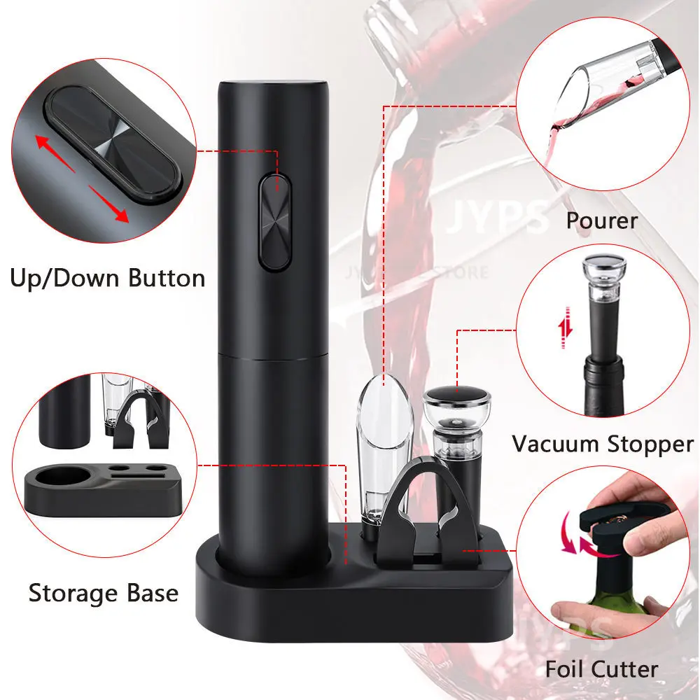 Electric Wine Opener With Foil Cutter Automatic Wine Corkscrew One-click Button Battery Can Opener For Home Party Bar Wine Lover