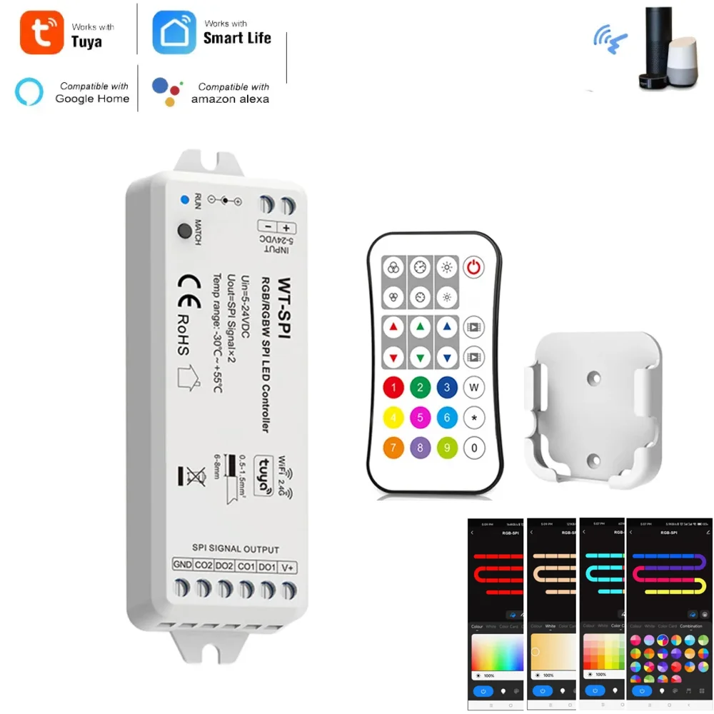 5V 12V 24V Wifi SPI Controller for RGB RGBW Pixel LED Strip Light Tuya RF Remote Control WS2811 2812B Addressable Tape Controler