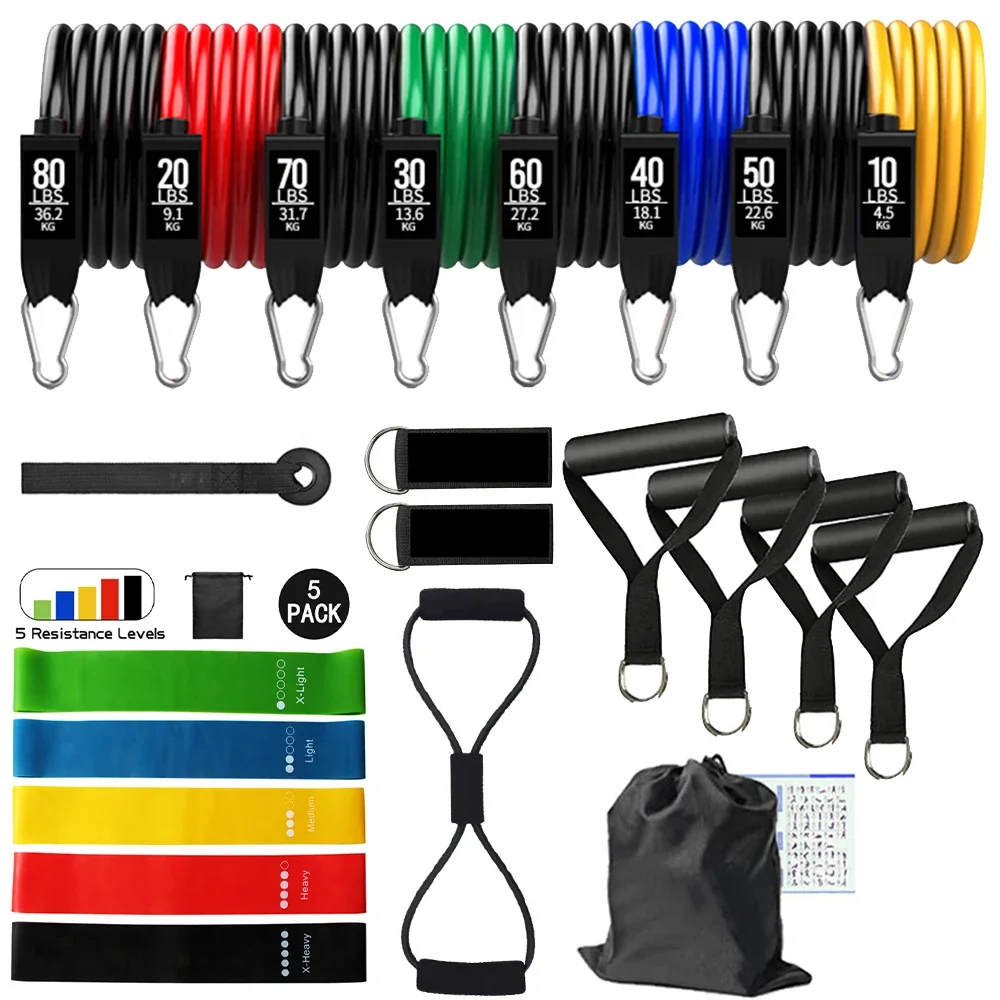 360LBS Gym Resistance Bands Set Detachable Workout Bar MenWomen Bodybuilding Elastic Bands for Exercise Muscle&Strength Training