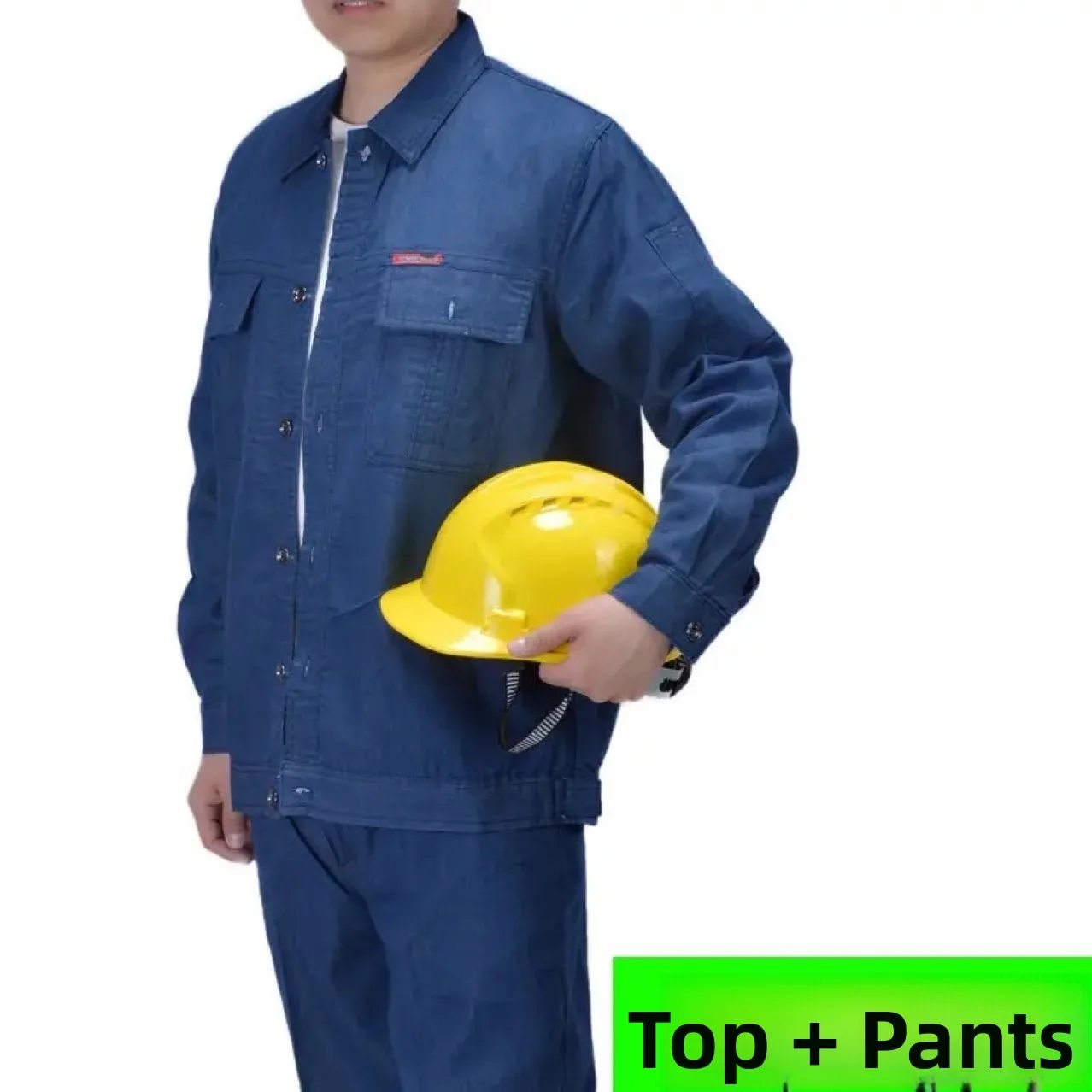 

Летний тонкий рабочий костюм из хлопкового денима с длинными рукавами, огнестойкий, для строительных работ, с защитными светоотражающими полосами для мужчин