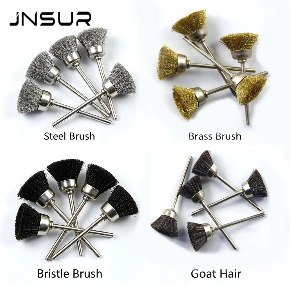 5Pcs Dental Technician Polisher Brush Bowl Cup Brush Steel/Brass/Bristle/Goat Hair Rotary Wire Brush Grinding Ceramic/Metal/Jade