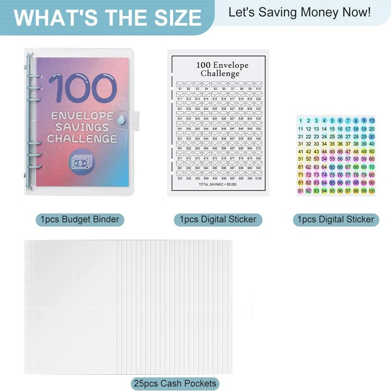 100 Envelope Money Savings Challenge Binder, Expense Budget Sheet For Budgeting And Saving Money, Budget Binder