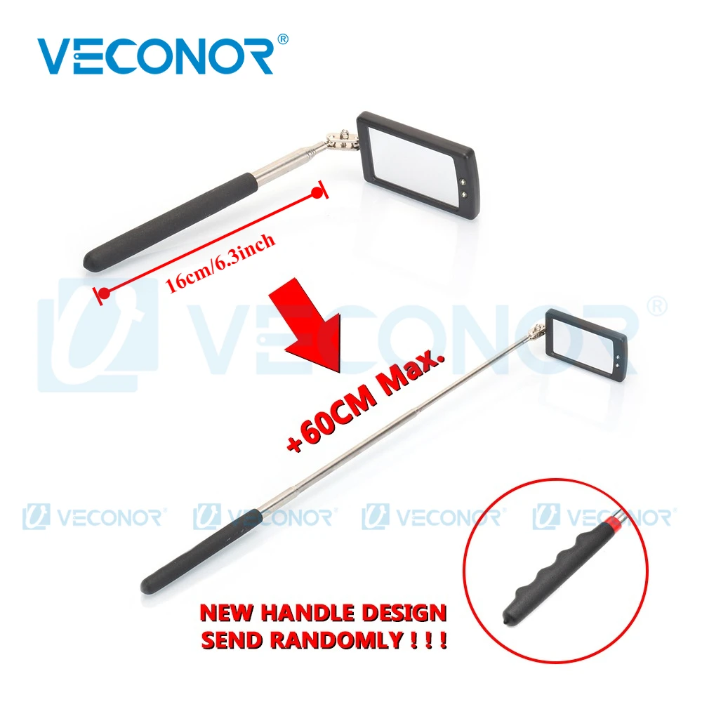 VECONOR Portable Telescoping Flexible Head Inspection Mirror with LED Light Adjustable 360 Degree Swivel Viewing Auto Hand Tools