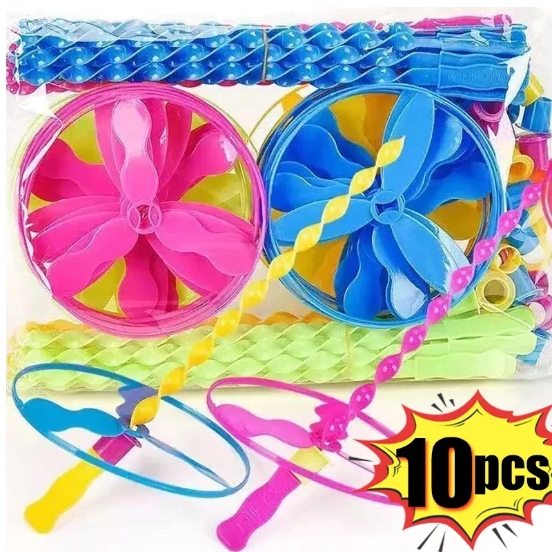 1-10Pcs Flying Helicopter Toy Hand Rotating Circle Bamboo Dragonfly Hand Rub Plastic Propeller for Outdoor Flying Toy Kids Gift