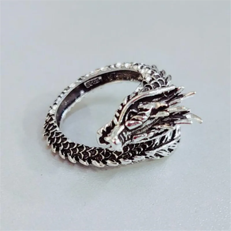 New Retro Thai Silver Jewelry Domineering Dragon 925 Sterling Silver Personality Zodiac Creative Popular Opening Rings  R239