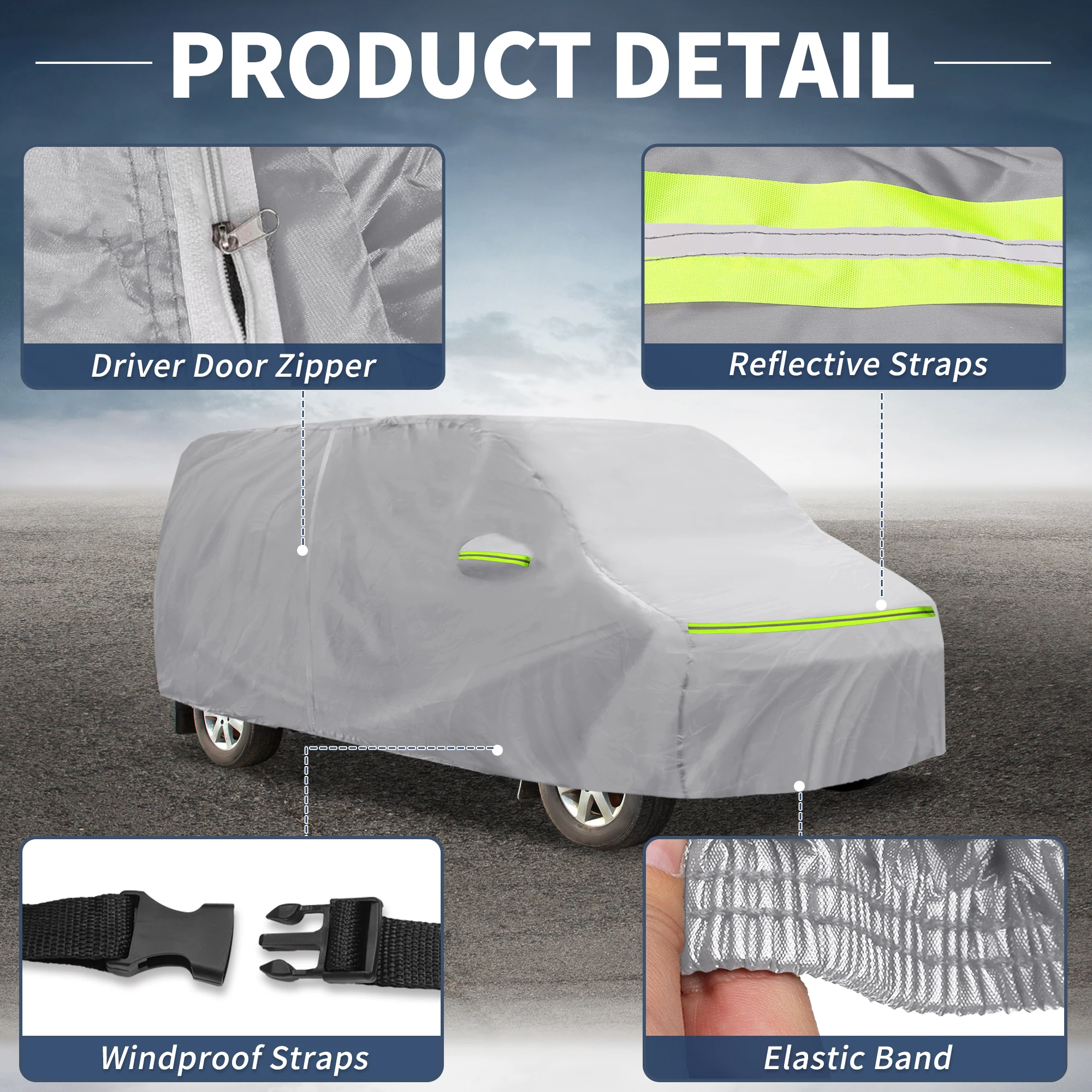 غطاء سيارة Uxcell لسيارة Toyota Alphard الألومنيوم من القطن في الهواء الطلق غطاء سيارة كامل حماية ضد الماء مع حبل مقاوم للرياح #5