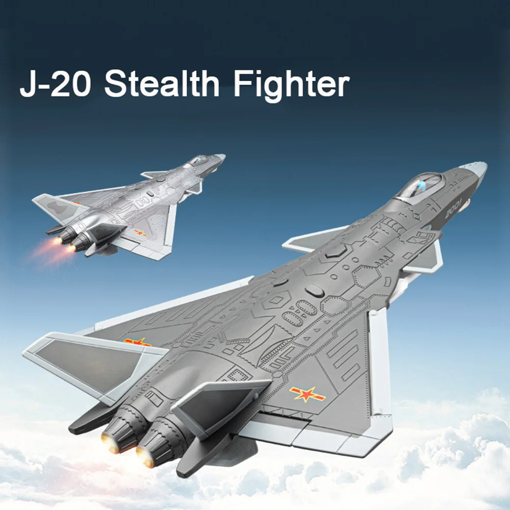 

1/84 J-20 Stealth Fighter Metal Models Toy Missile Compartment Opened Military Aircraft Model Light Music Toys Boy Festival Gift