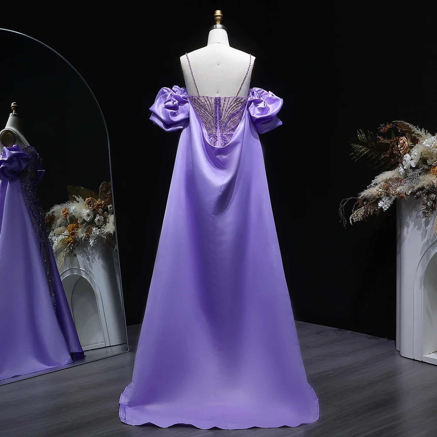 Sharon Said Elegantes Grünes Meerjungfrauenkleid mit Perlenstickerei, Schulterfrei, mit Satinumhang, Damen-Partykleid, SS157, Anpassbar – Detail 19