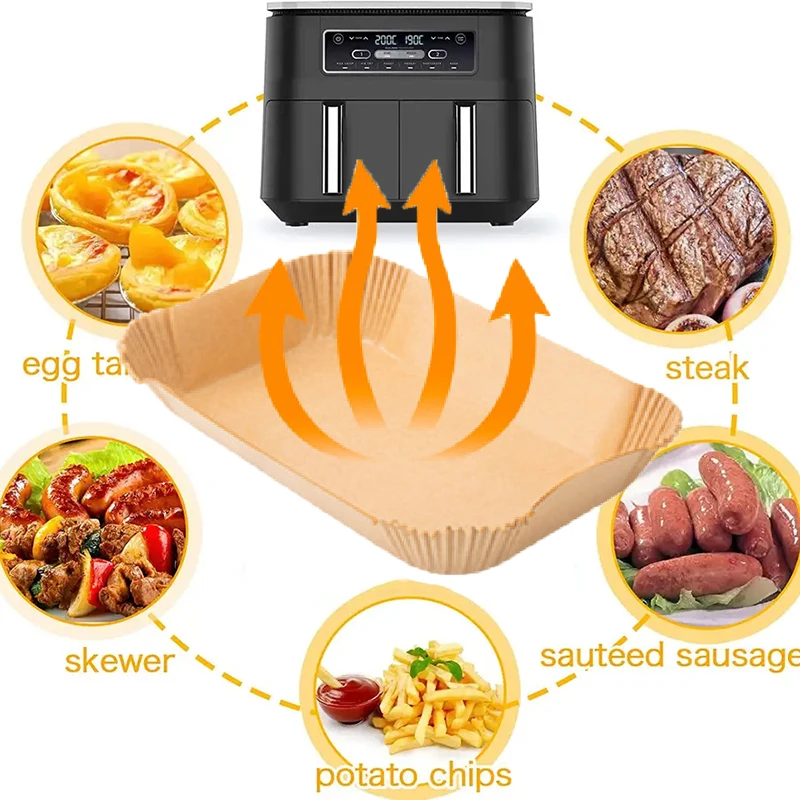 Rectangular Air Fryer Disposable Paper Kitchen Air Fryer Liner Paper Mats Non-Stick Oil Baking Paper Pad for Oven Kitchen Tool