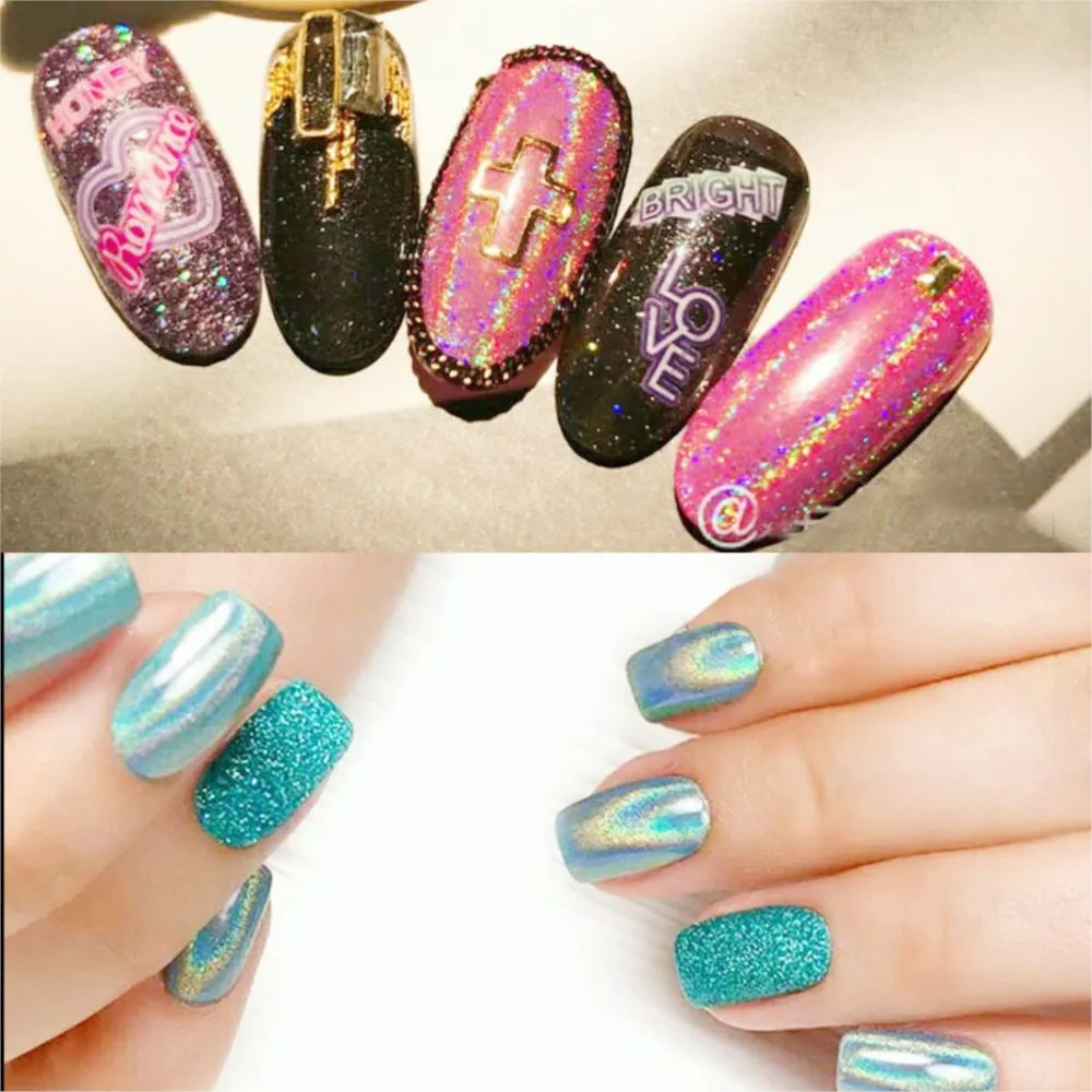 1 Box Nail Art Chamäleon Pailletten Laser Silber Glitzer Holographische Flocken Paillette Galaxy Spiegel Pulver Funkelnder glänzender Laser Glitzer