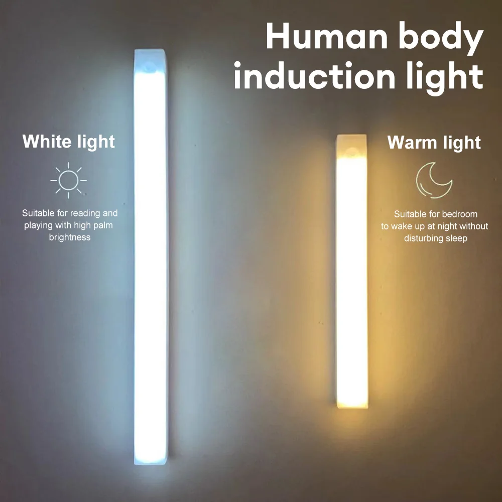 20/30/50CM Motion Sensor Cabinet Light Wireless Infrared Human Presence Sensor LED Night Light Portable Charging Wardrobe Lamp