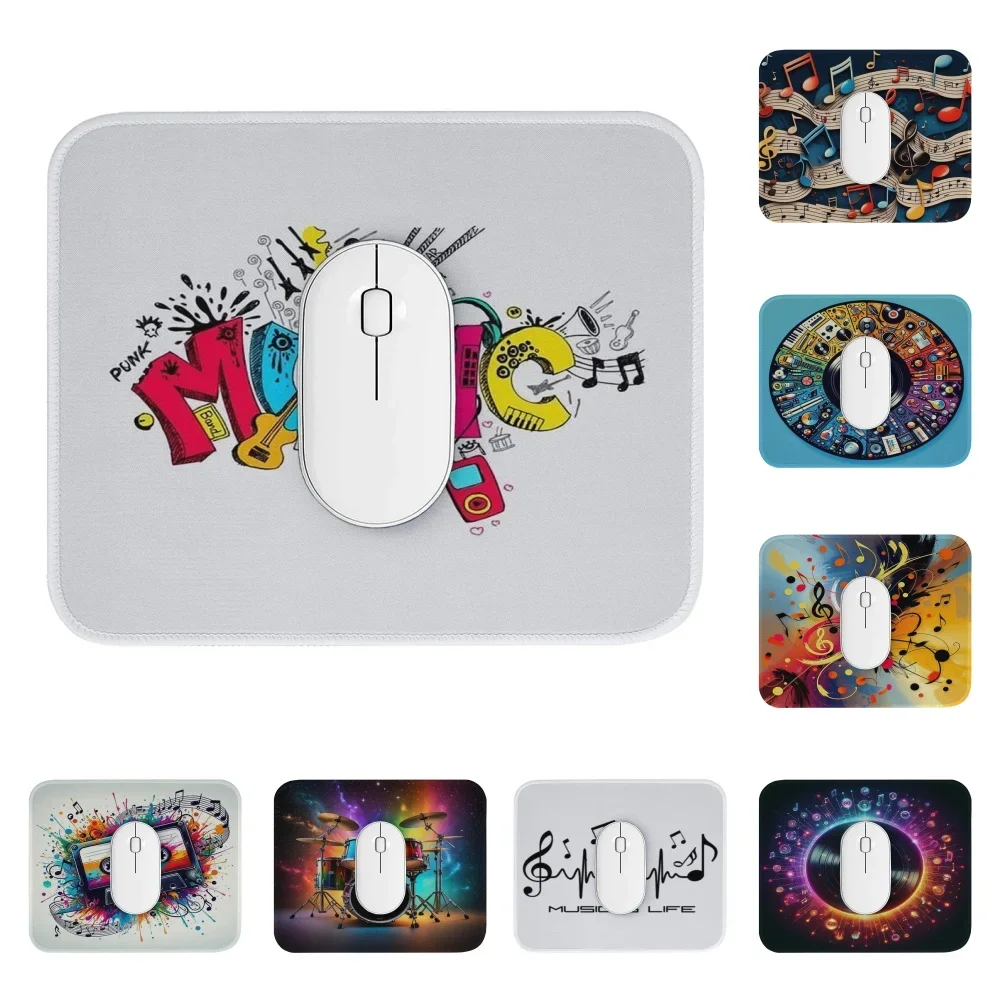 Music Note Mouse Pad Anti‑Slip Rubber Base Small Mousepad Stitched Edge Musical Instrument Pattern Office Laptop Gaming Desk Mat