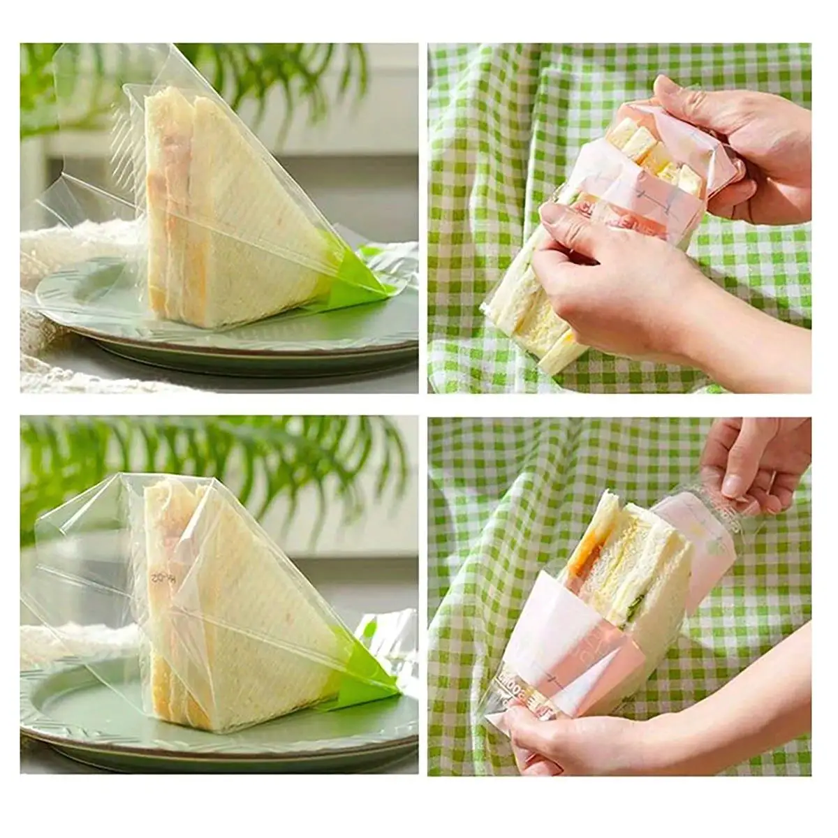 100pcs Transparent Sandwich Packaging Bags - Disposable Triangle Cake Wraps for Baked Goods