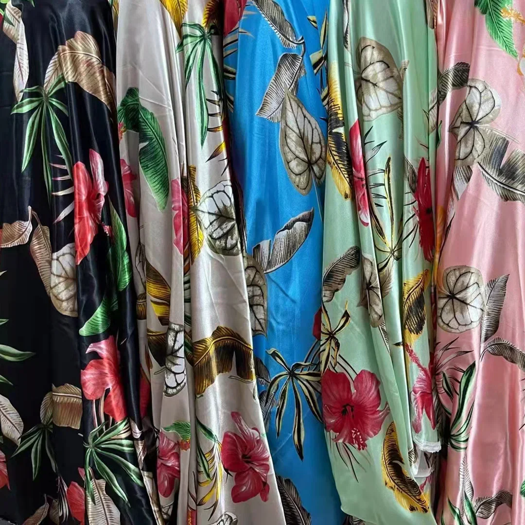 Holiday Galsang Flowers Hawaii Banana Leaf Print Satin Material Lining Charmeuse